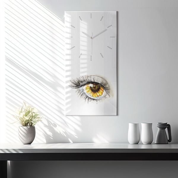 Modern vertical wall clock Sunflower flower in the eye
