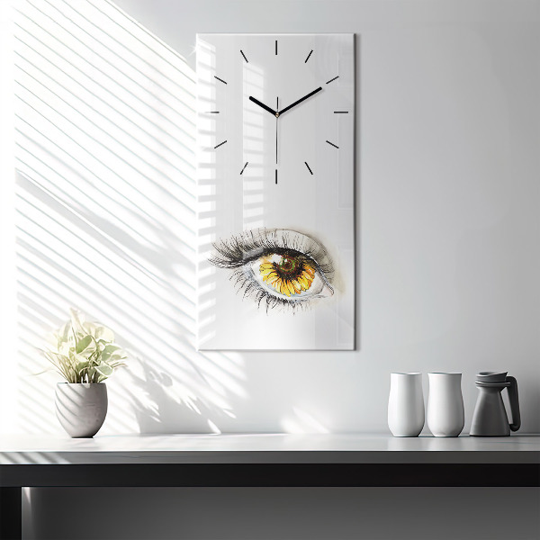 Modern vertical wall clock Sunflower flower in the eye