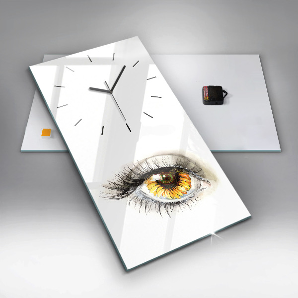 Modern vertical wall clock Sunflower flower in the eye