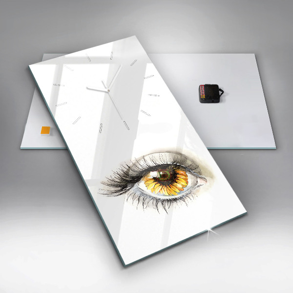 Modern vertical wall clock Sunflower flower in the eye