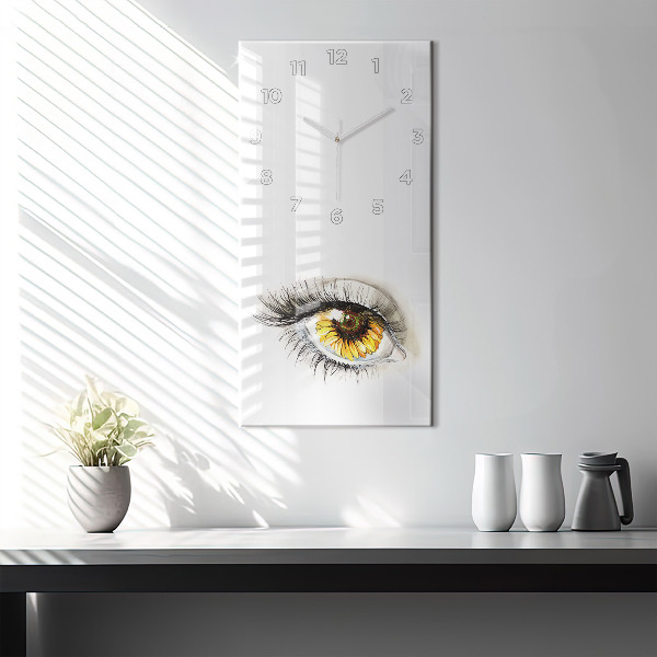 Modern vertical wall clock Sunflower flower in the eye