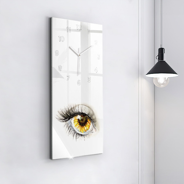 Modern vertical wall clock Sunflower flower in the eye