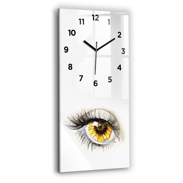 Modern vertical wall clock Sunflower flower in the eye