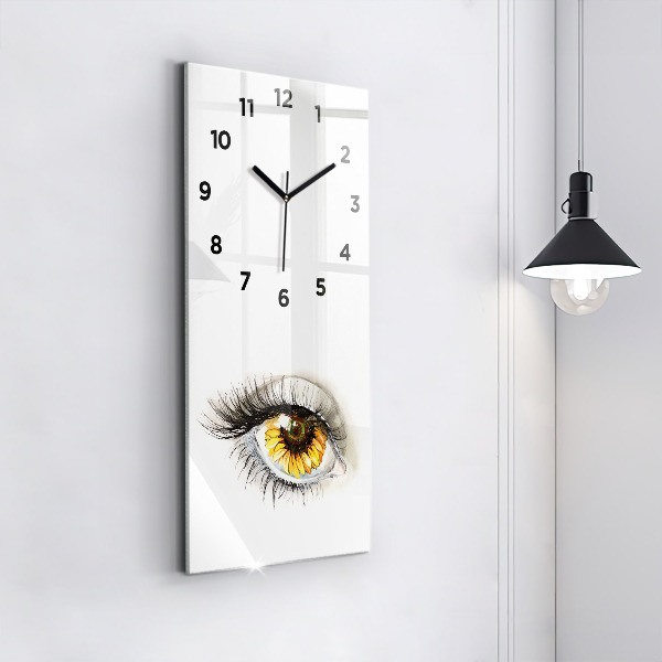Modern vertical wall clock Sunflower flower in the eye