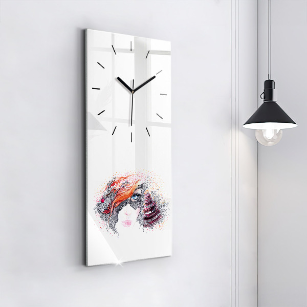Modern vertical wall clock Sweet woman with cake
