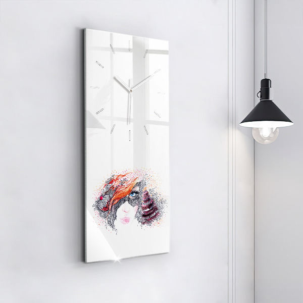 Modern vertical wall clock Sweet woman with cake