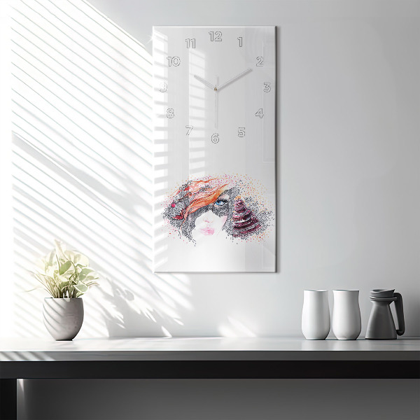 Modern vertical wall clock Sweet woman with cake