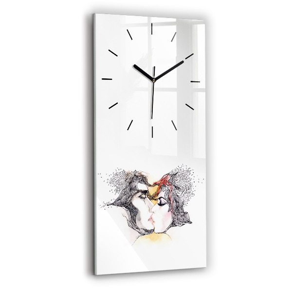 Modern vertical wall clock Love kiss drawing