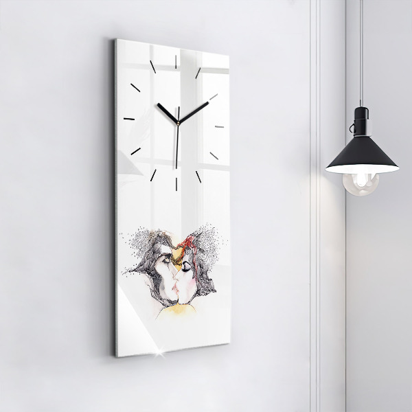 Modern vertical wall clock Love kiss drawing