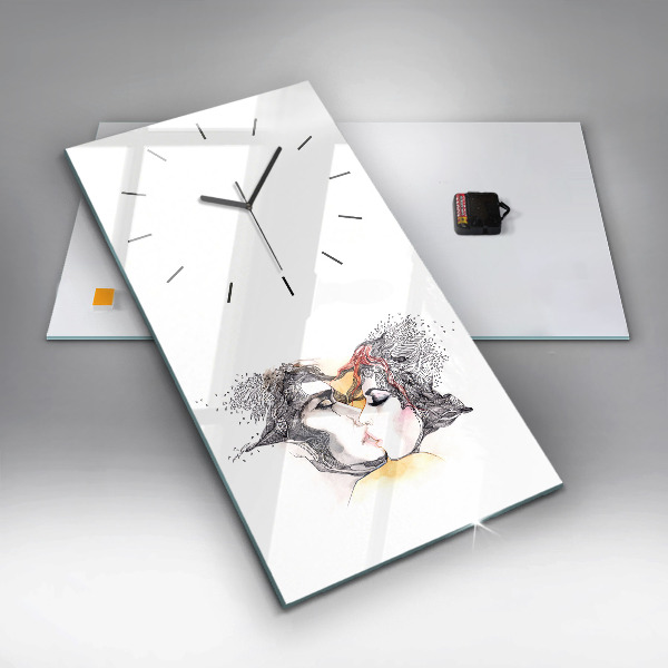 Modern vertical wall clock Love kiss drawing
