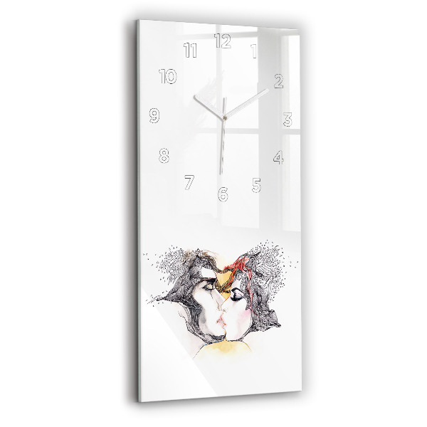 Modern vertical wall clock Love kiss drawing