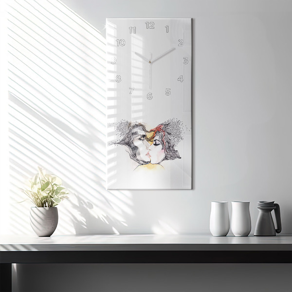 Modern vertical wall clock Love kiss drawing