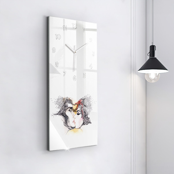 Modern vertical wall clock Love kiss drawing