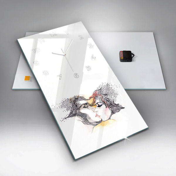 Modern vertical wall clock Love kiss drawing
