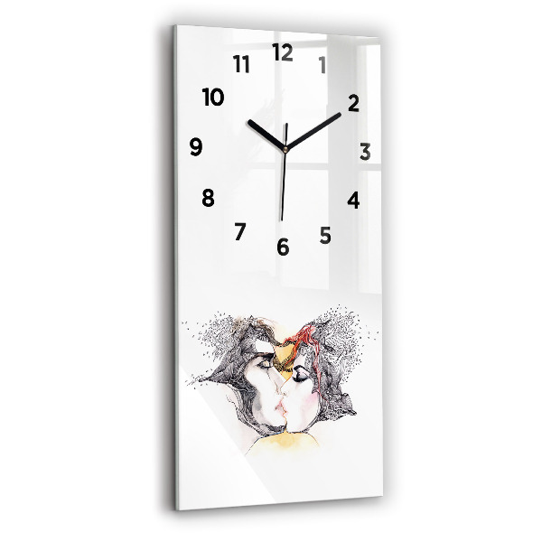 Modern vertical wall clock Love kiss drawing
