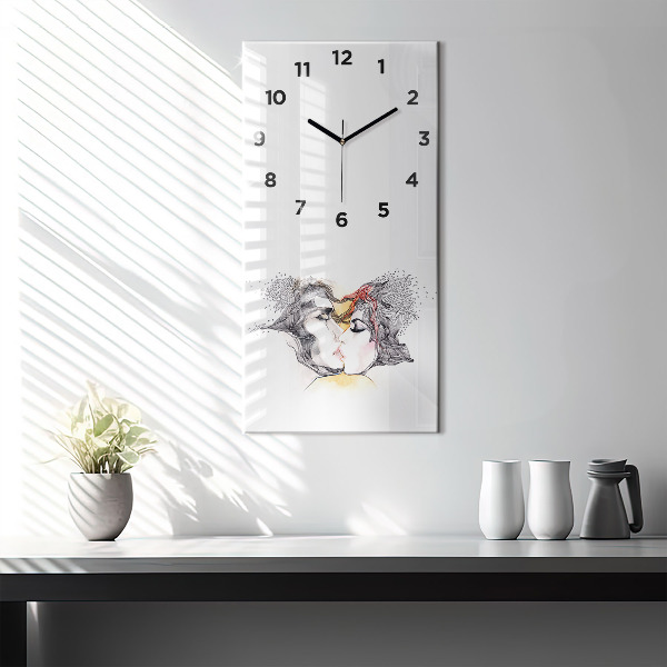 Modern vertical wall clock Love kiss drawing