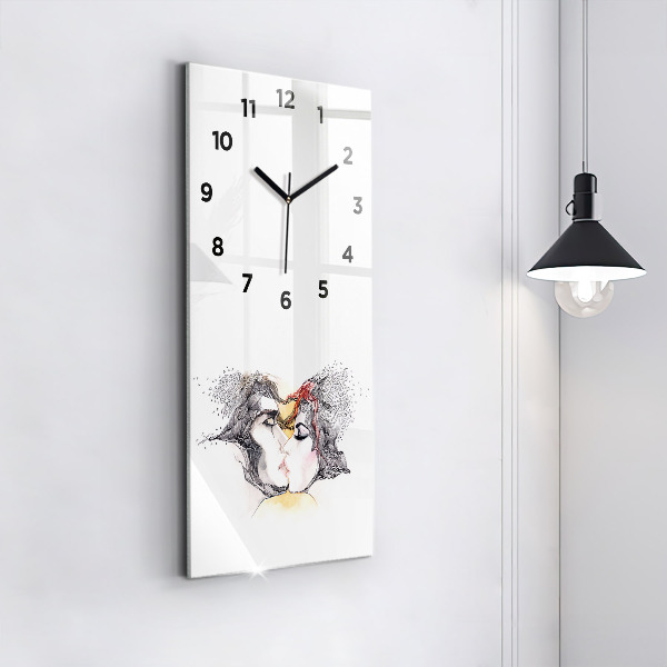 Modern vertical wall clock Love kiss drawing