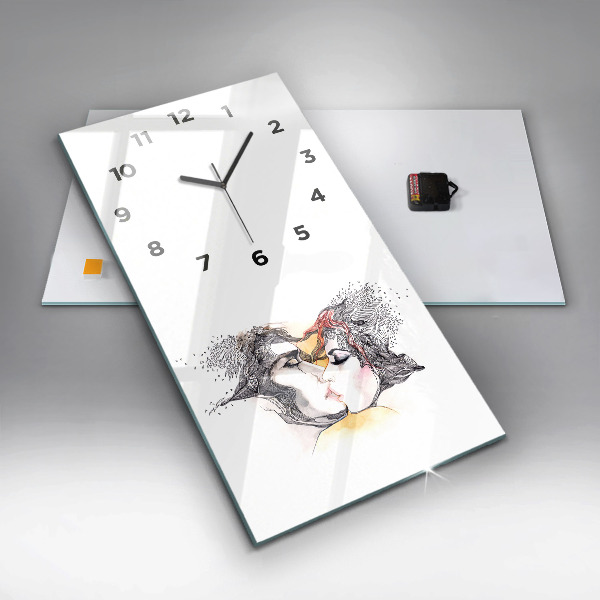 Modern vertical wall clock Love kiss drawing