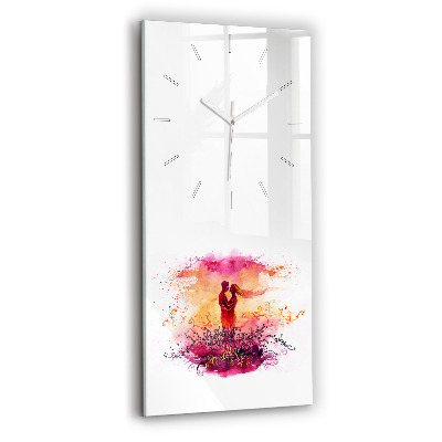 Modern vertical wall clock Watercolor couple in love