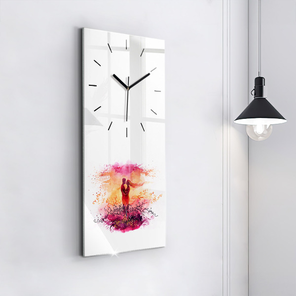 Modern vertical wall clock Watercolor couple in love