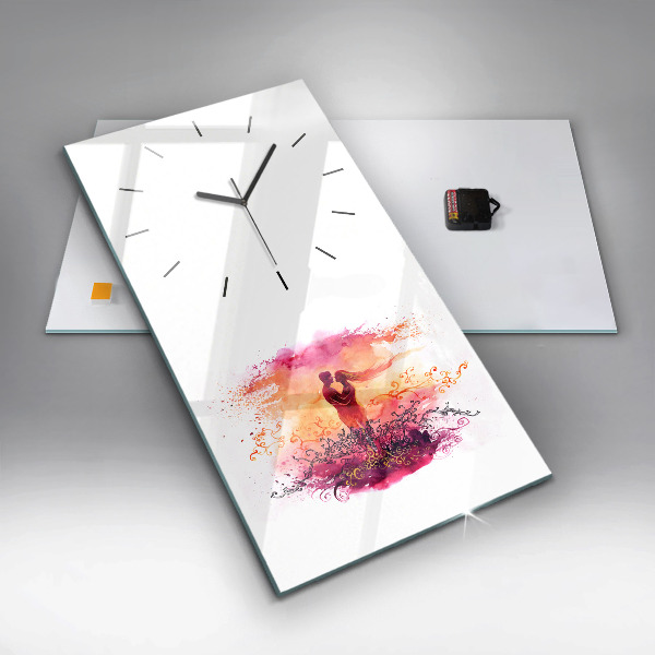 Modern vertical wall clock Watercolor couple in love
