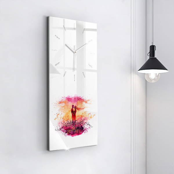 Modern vertical wall clock Watercolor couple in love