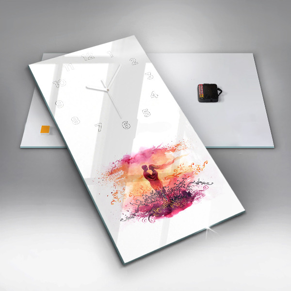 Modern vertical wall clock Watercolor couple in love