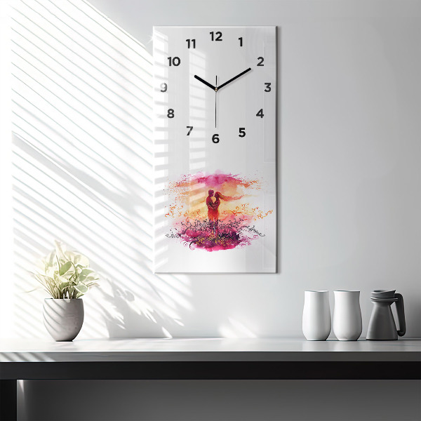 Modern vertical wall clock Watercolor couple in love