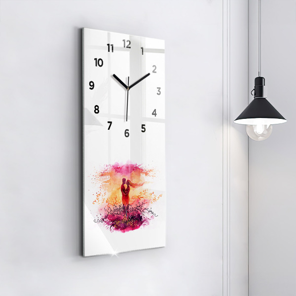Modern vertical wall clock Watercolor couple in love