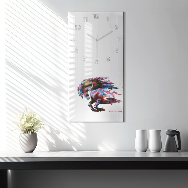 Modern vertical wall clock A horse on the run