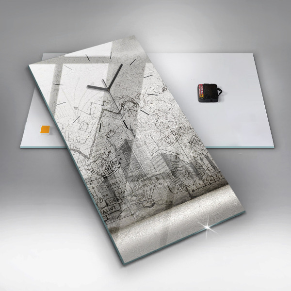 Modern vertical wall clock Sketch of the City