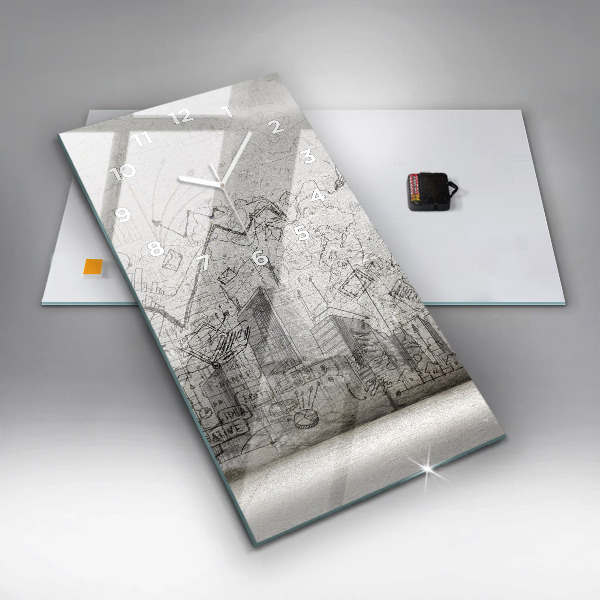 Modern vertical wall clock Sketch of the City