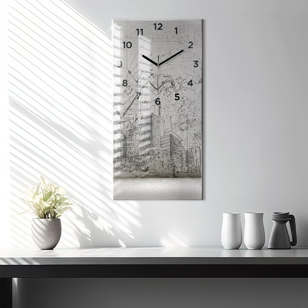 Modern vertical wall clock Sketch of the City
