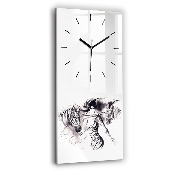 Modern vertical wall clock Woman and zebras