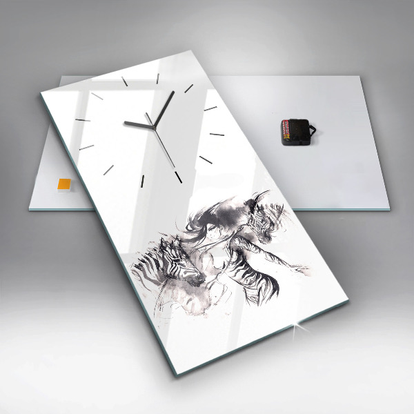 Modern vertical wall clock Woman and zebras