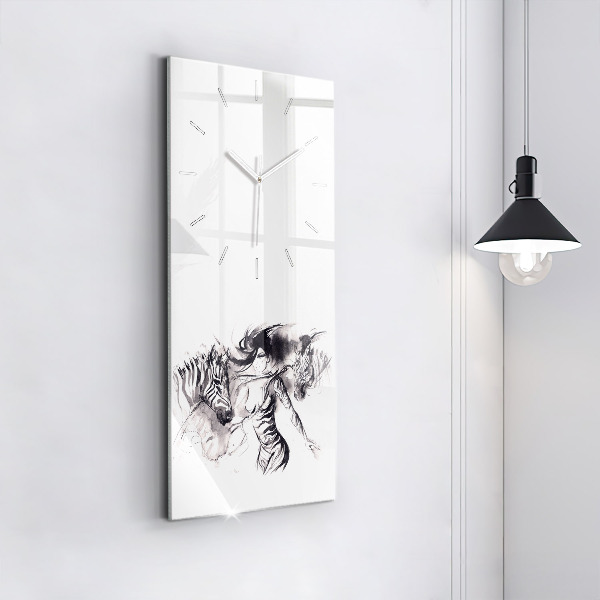 Modern vertical wall clock Woman and zebras