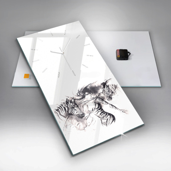Modern vertical wall clock Woman and zebras