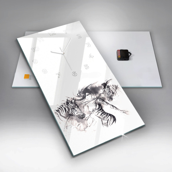 Modern vertical wall clock Woman and zebras