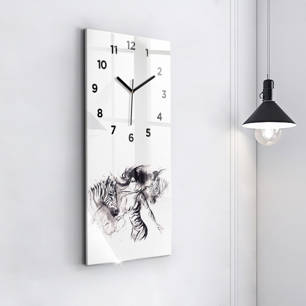 Modern vertical wall clock Woman and zebras