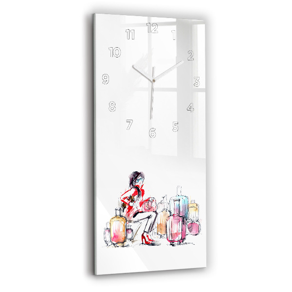 Modern vertical wall clock Woman with suitcases