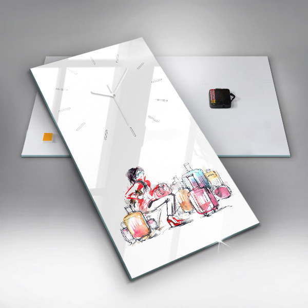 Modern vertical wall clock Woman with suitcases