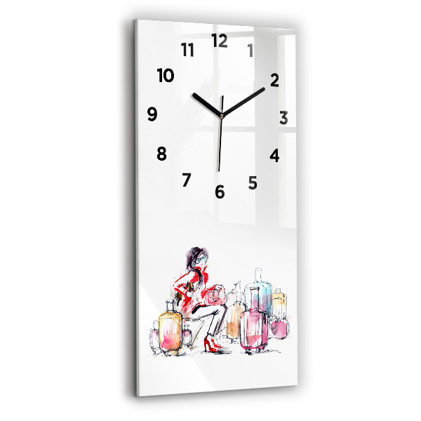 Modern vertical wall clock Woman with suitcases