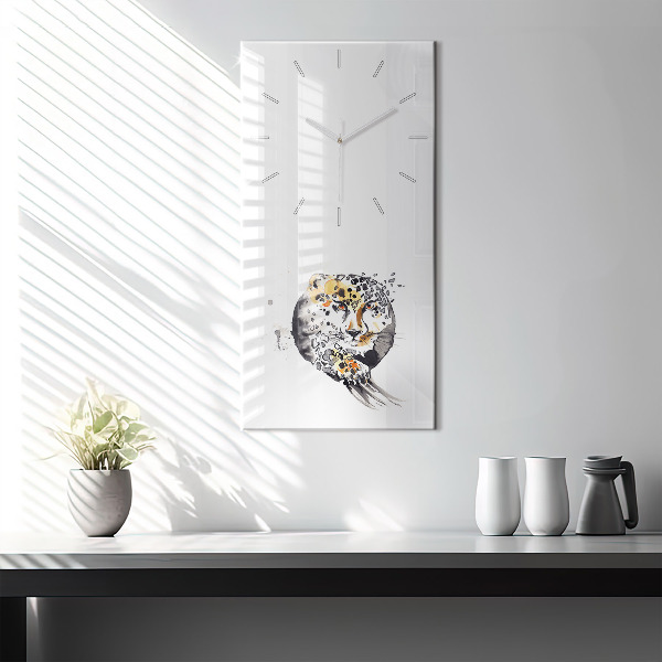 Modern vertical wall clock Cheetah inside a circle abstract