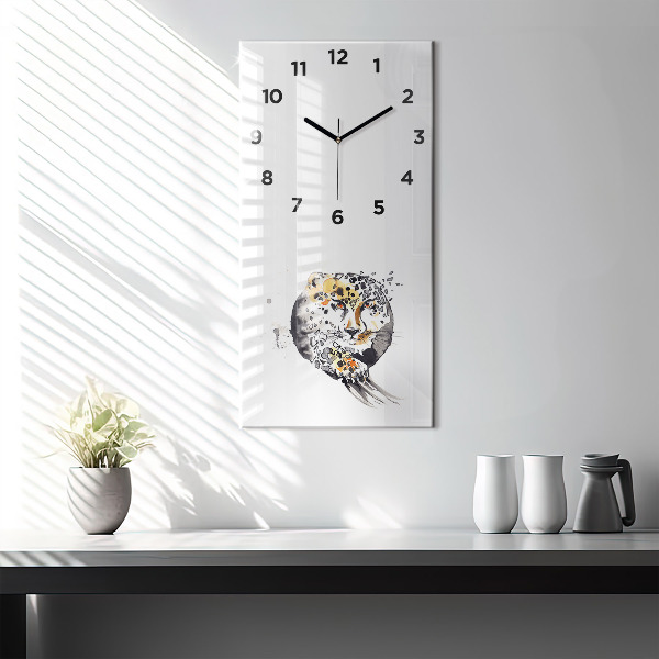Modern vertical wall clock Cheetah inside a circle abstract