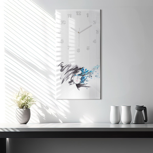 Modern vertical wall clock Abstract woman's face