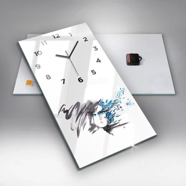 Modern vertical wall clock Abstract woman's face