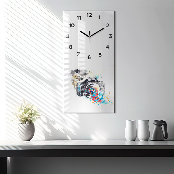 Modern vertical wall clock Woman photographer