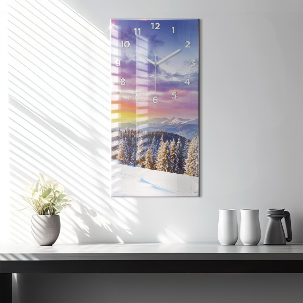 Modern vertical wall clock Winter Mountain Landscape