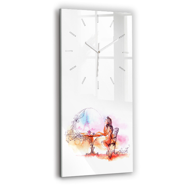 Modern vertical wall clock Woman drinking tea