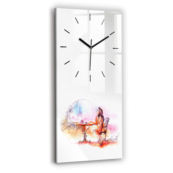 Modern vertical wall clock Woman drinking tea